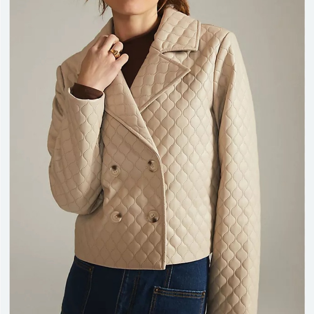 Greylin Quilted Tan Double-Breasted Blazer